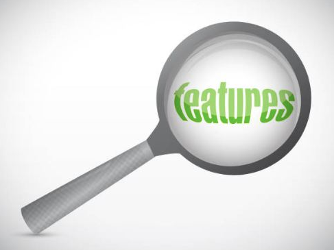 a magnifying glass with the word 'features' written over the glass